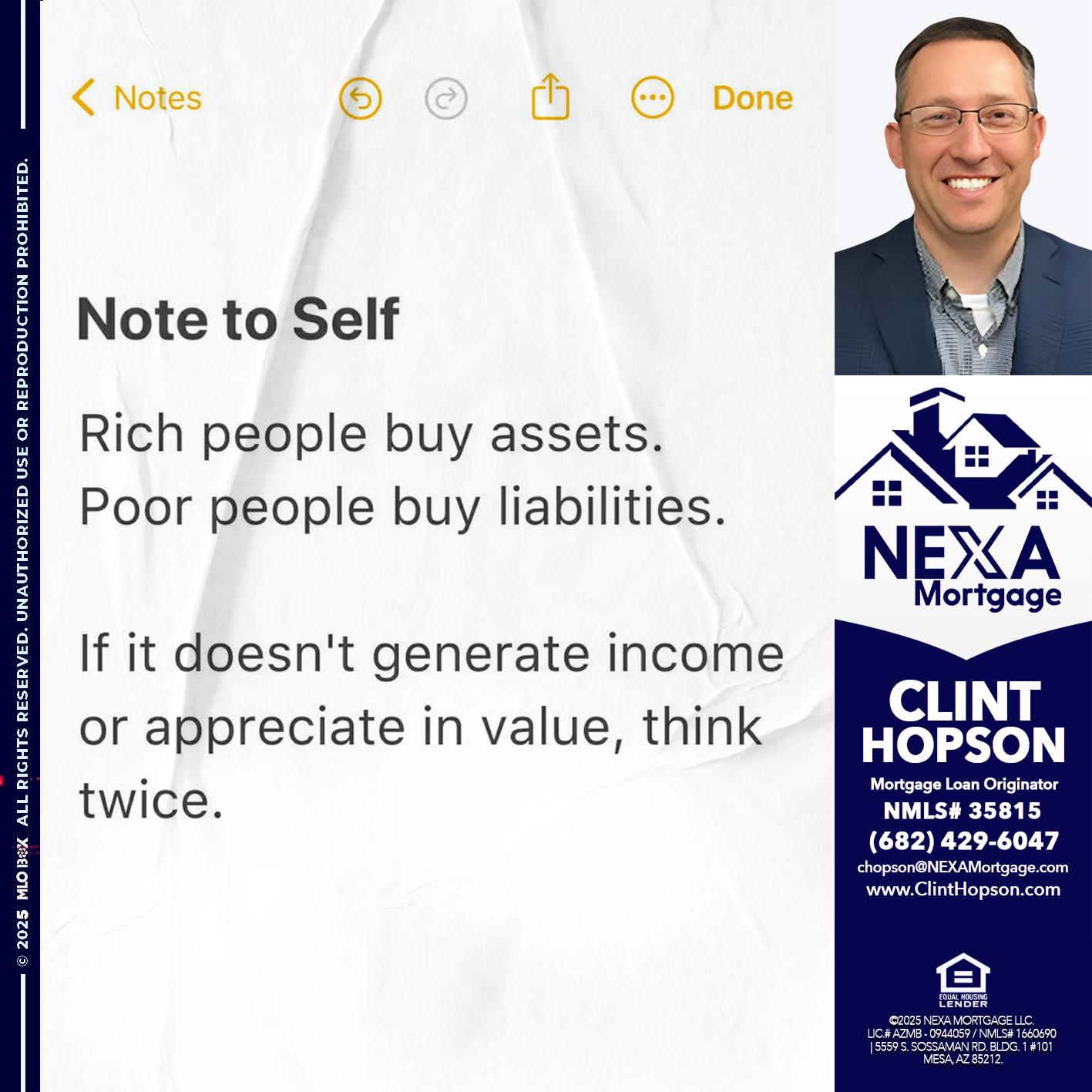 NOTE TO SELF - Clint Hopson -Mortgage Loan Originator