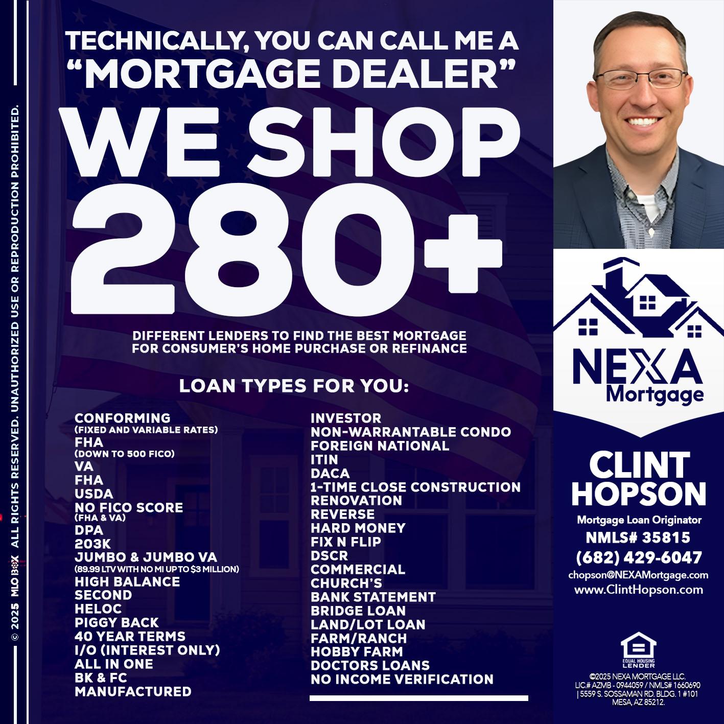 WE SHOP 280 + - Clint Hopson -Mortgage Loan Originator