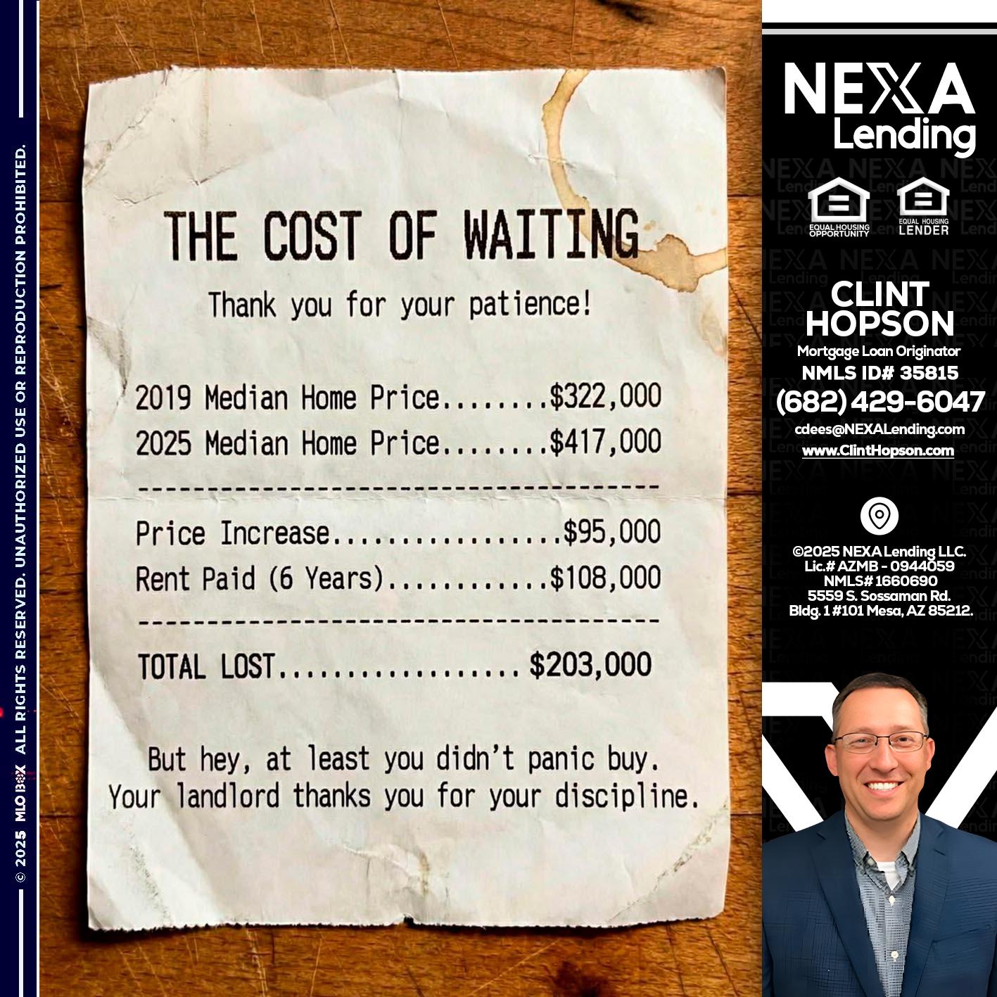 THE COST OF WAITING - Clint Hopson -Mortgage Loan Originator